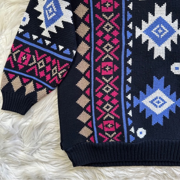 Vintage clifton place knit boho Aztec mock neck sweater - Picture 2 of 11